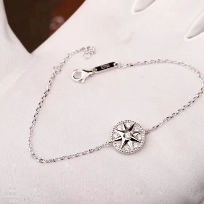 Wholesale Christian Dior Rose Des Vents White Gold-plated Chain Bracelet Crystals Eight Pointed Star Pendant JRDV95031_0000
