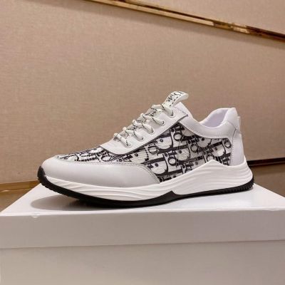 2021 Spring Popular Dior Logo Oblique Galaxy Printing Male White Calfskin Leather Lace-up  Sneakers