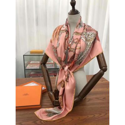 Latest Style Hermes Peach Silk Twill Duplex Printing Square Shawl For Womens Price UK