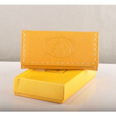 Good Reviews Fendi Horse Stamped Hand Stitching Edge Ladies Zipper Change Purse Yellow Leather Flap Wallet 