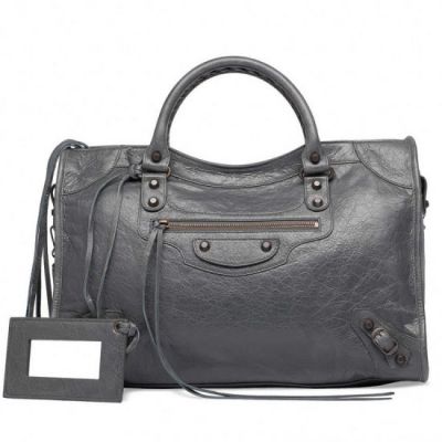 Street Style Balenciaga Gris Tarmac Ladies Classic Studs Leather City Shoulder Bag Slim Handle 431621D94JN1160