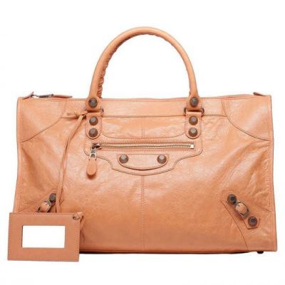  Balenciaga Giant 12 Work Rose Blush Leather Totes Rose Gold Studs Flat Top Handbag For Girls 