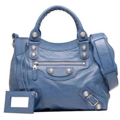 Good Price Balenciaga Light Blue Giant 21 Velo Silver Studs Top Handle Womens Shoulder Bag Online 