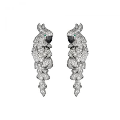 Cartier Les Oiseaux Liberes Earrings N8503300 White Gold Sterling Silver Parrot Luxury Jewellery