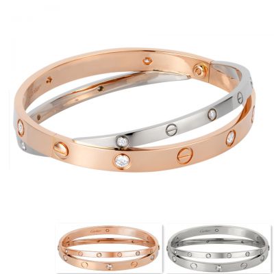 Cartier Love Double Bracelet Replica 12 Diamonds N6039117 Pink & White Gold Celebrity Style