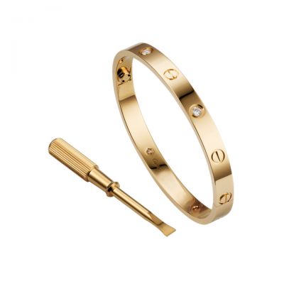 Cartier Love Bracelet UK Replica Jewelry B6035917 Yellow Gold Plated 4 Diamonds Sale 