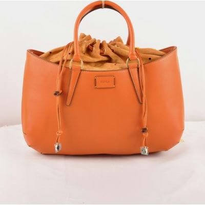 Cheapest Fendi Ladies Top Handle Large Orange Ferrari Leather Tie Shoulder Bag  Coffee Leather Closure
