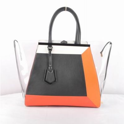 Spring Ladies Fendi 2Jours Black Leather Top Handle Bag Transparent PVC Gusset With Removable Zipper Bag 
