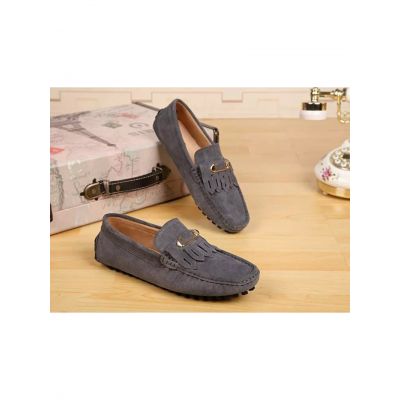 Burberry Yellow Gold Plated Design Gray Nubuck Leather Ladies Kiltie Fringe Slip-on Loafers Price List  