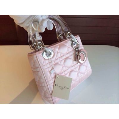 Dior Lady Powder Pink Leather Popular Tote Bag Transparent Handle 