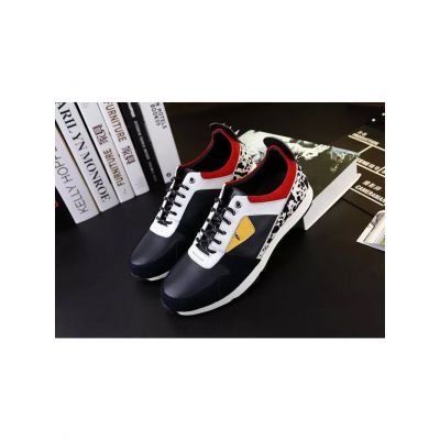 Fendi Silver Heel Chic Bugs Eye Motif Mens Multicolour Lace-up Sneakers In Calfskin Leather & Suede Leather 