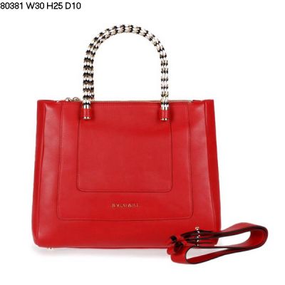 Women's Bvlgari Serpenti Handle Bag A Removable Shoulder Strap Red Leather Tote Bag