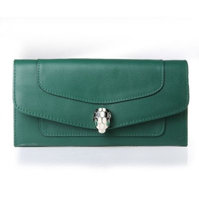 Most Popular Bvlgari Serpenti Women's Open Pocket And Zipper Pocket Inside Leather Green Wallet Replica