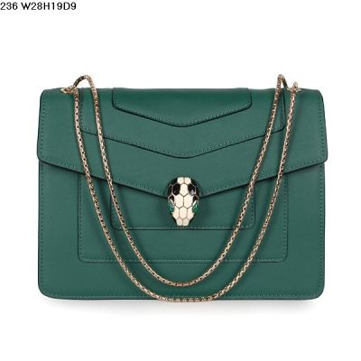 Best Replica Women's Bvlgari Green Shoulder Bag 35362 Serpenti Brass Zipper Pockets Fashion Calfskin Leather