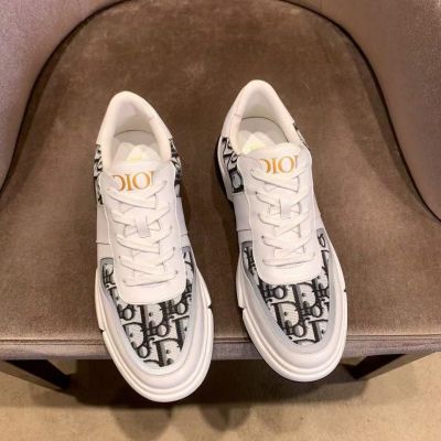 High Quality Dior White Genuine Leather Men Lace-up Logo Oblique Galaxy Printing White & Black Rubber Sole Sneakers