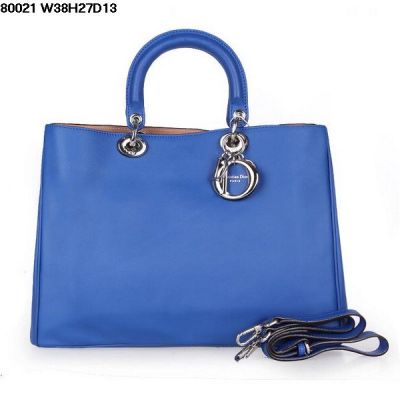 Open Style Womens Nappa Leather Dior "Diorissimo" Top Handle  Shoulder Bag Sapphire Blue 