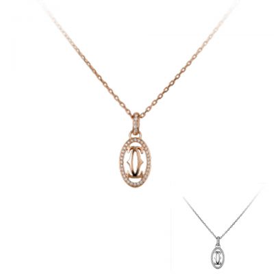 Double C de Cartier Logo Charm Diamonds Necklace B7219300 White/Pink Gold Sterling Silver