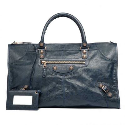Hot Selling Balenciaga Giant 12 Brass Studs Slim Handle Flat Top Ladies Dark Blue Work Handbag 