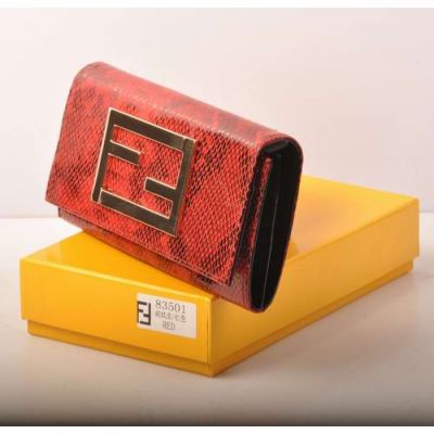 Cheapest Fendi Red Snake Leather & Black Patent Leather Lining Many Card Slots Flap Long Wallet 