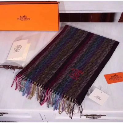 Hermes Dark Cashmere Scarves Colorful Tassels Print Wraps Shawl Unisex Christmas Gift Malaysia 