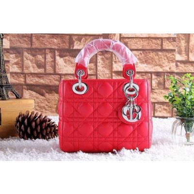 Dior Lady High End Top Handle Scarlet Lambskin Cannage Quilted Tote Bag Flap Closure Replica 