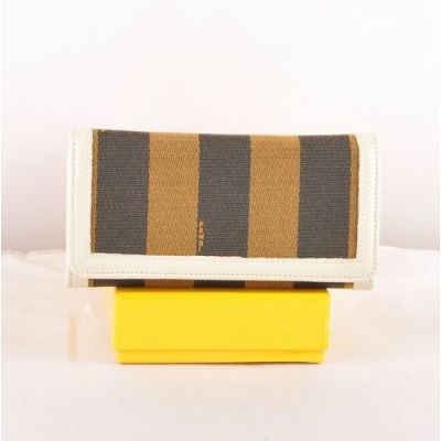 Long Fendi Many Card Slots Womens White Leather With Striped Fabric Long Flap Wallet For Discount 