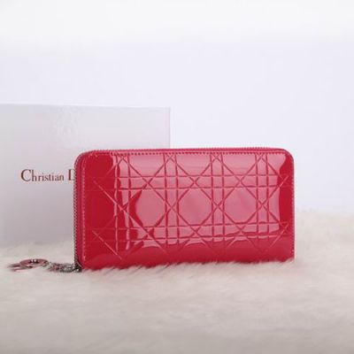 Dior Escapade "Lady Dior" Red Patent Leather Wallet Silver Zipper With D.I.O.R Charm Canange