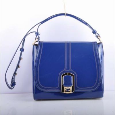 Popular Fendi Blue Patent Leather Ladies Chameleon Flap Messenger Bag Back Enamel & Golden Double F Buckle 