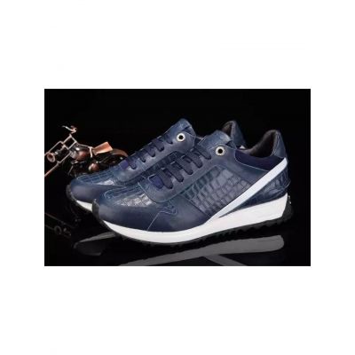 Classic Fendi Crocodile Embossed Leather Mens Dark Blue Lace-up Sneakers For Spring/Fall  