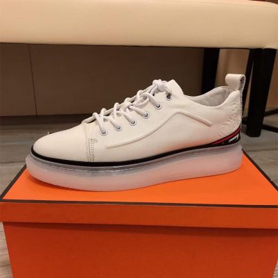 Versace Leisure Style Trainspotting Stripe Detail Transparent Rubber Sole White Calfskin Leather Male Lace-up Sneakers