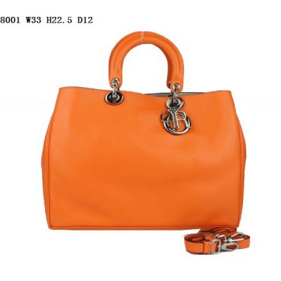 Popular Orange Dior "Diorissimo" Ladies  Jumbo Bag Nappa Leather Top Handle Silver Hardware