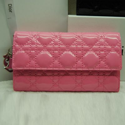  Dior Pink In Patent Leather Lady Dior Silver D.I.O.R Charm Cannage Wallet Online Sale   