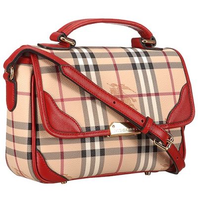 Cheapest Burberry Red Leather Strap Female House Check  Saddle Bag