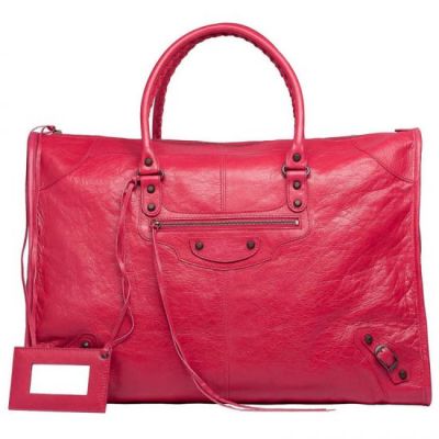  Oversized Balenciaga Weekender Zipper Pocket Slim Handle Ladies Rose Thulian Leather Classic Studs Handbag 