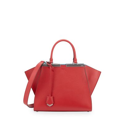 Fendi Trois-Jours Arrow-Shaped Trimming Turquoise Lining Red Leather Top Handle Mini Trapeze Bag 