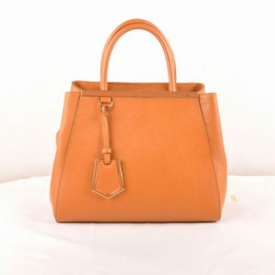 Small Fendi Earth Yellow Cross Veins Leather Womens 2Jours Trapeze Bag Top Handle Arrow-shaped Trimming 
