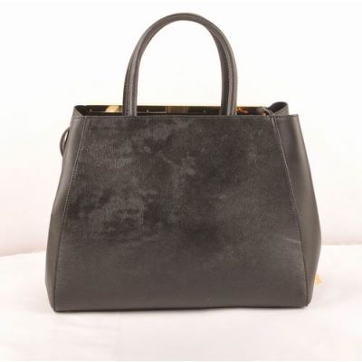 Fendi Black Cross Veins Womens 2Jours Totes AAA Quality Ferrari Leather Medium Handbag Brass Hardware 