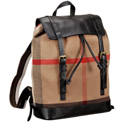 2017 Fashion Canvas Check Black Leather Male Backpack Gold Hardware