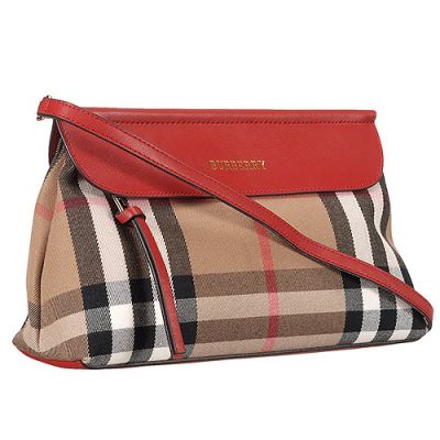 Burberry House Check  Female Clutch Bag Red Leather Strap 