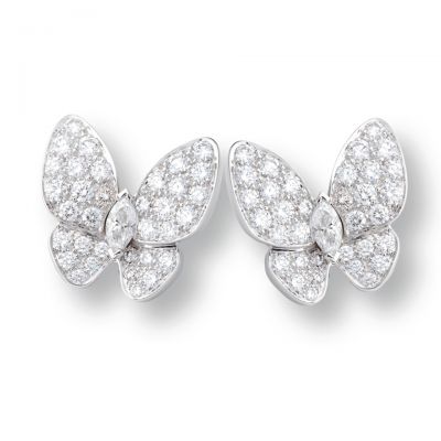 Van Cleef & Arpels Two Butterfly Diamonds Silver/Pink Gold/yellow Gold Clip Earrings Luxury Style Replica Women Price Canada ref  VCARB82900