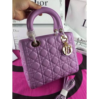 Light Purple Medium Dior Lady Cannage Leather Totes Golden Hardware Crossbody Bag Online Price Replica 