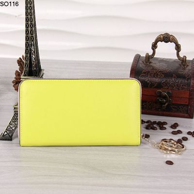 Chic Christian Dior Lemon Yellow Leather Golden Zipper Long Wallet 