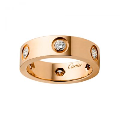 Cartier Love Ring Pink Gold Four Diamonds B4097500 Top Sterling Silver  Sale