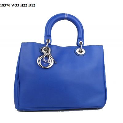  Dior "Diorissimo" Simple Style Sapphire Blue Ladies Nappa Leather Micro Tote Bag Silver D.I.O.R Charm 