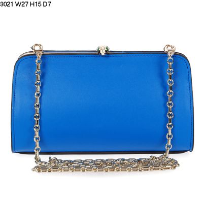 Popular Bvlgari Serpenti Brass Zipper Pocket And Open Pocket Inside Light Blue  Shoulder Bag