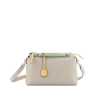 Fendi By The Way Large Grey Leather Ladies Silver Zipper Totes Palegreen Flat Handle Tri-color 