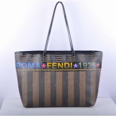  Fendi Roma 1925 Limited Edition Narrow Leather Strap Ladies Coffee Striped Waterproof Fabric Tote Bag 
