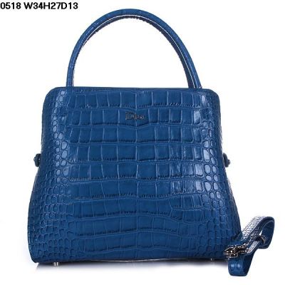  Dior Silver Logo Top Handle Ladies Blue Crocodile Leather Crossbody Bag A-Shape For Sale 