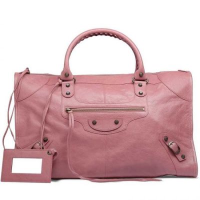 Balenciaga Long Pink Leather Classic Work Ladies Leather Trimming Golden Buckle Zipper Shoulder Bag Replica 