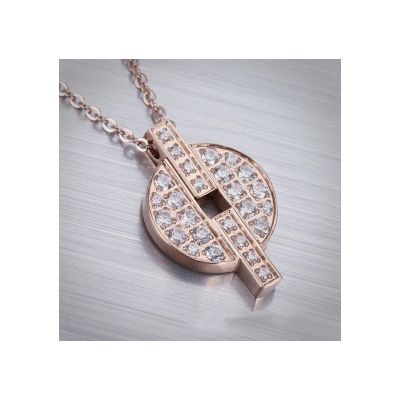 Cheap Cartier Circle Lock Rhinestones Pendant Necklace  White/Rose Gold